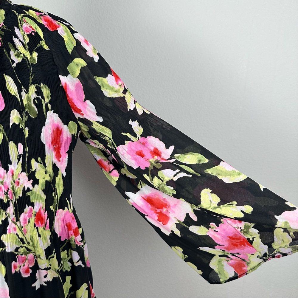Floral & Ivy Floral Top Sz Large Sheer Pleated Stretch Flare Sleeve Peasant Boho - Picture 5 of 14